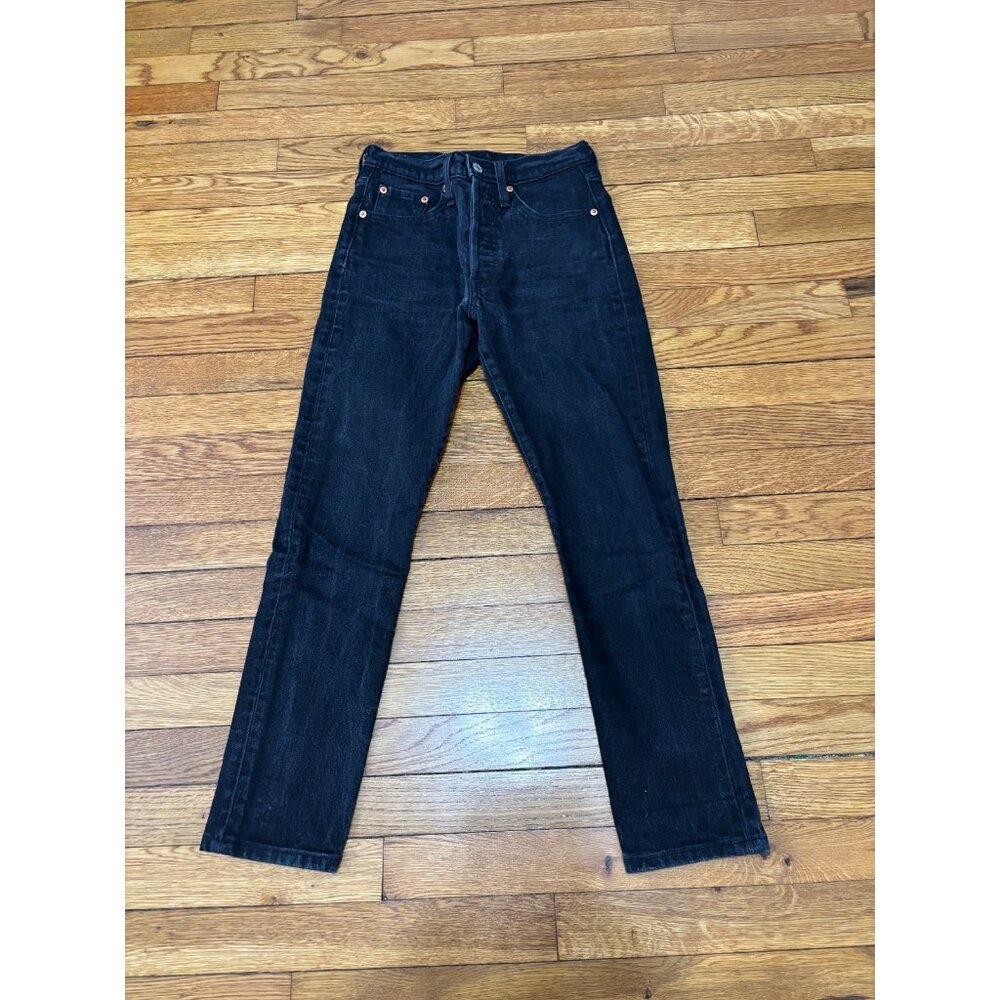Levi's Womens 501S Skinny Jeans Sz 24 (24x26) Black Cotton Denim Button Fly